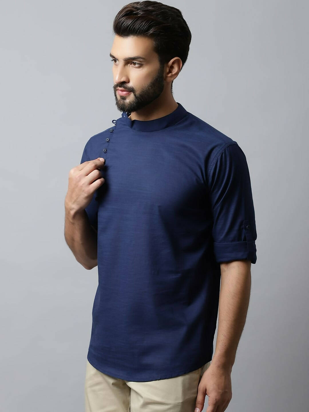 Even Apparels Navy blue Color Viscose Pure Cotton Men's Kurta With Side Placket (SLD1190) - Distacart