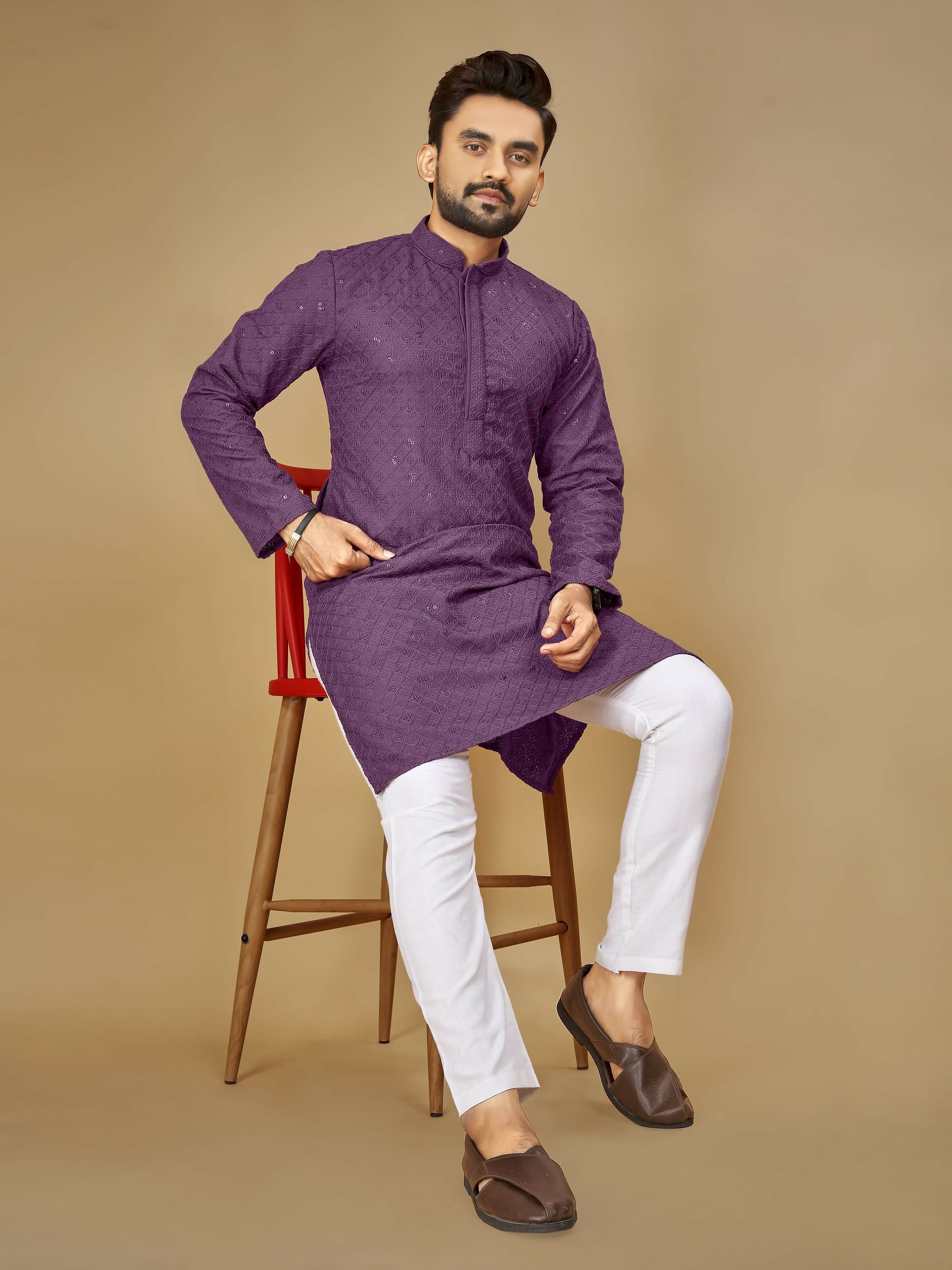 Anaita Lavender Embroidered Rayon Straight Kurta - Distacart