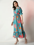 Myshka Women's Sea Green Printed Dress - Distacart