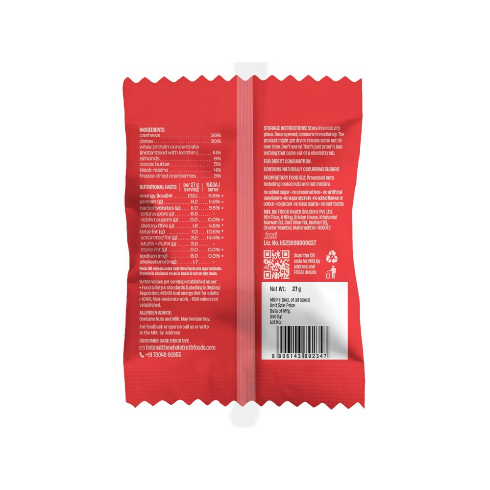 The Whole Truth Mini Protein Bars - Cranberry Raisin - Distacart