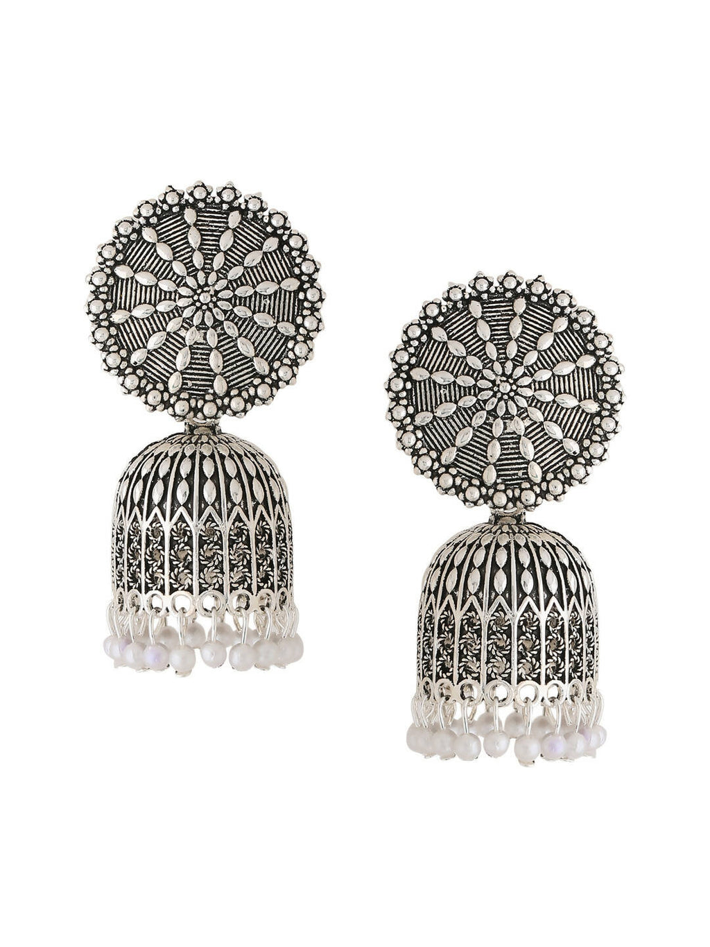 NVR Women Silver Toned Dome Shaped Jhumkas Earrings - Distacart