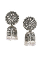 NVR Women Silver Toned Dome Shaped Jhumkas Earrings - Distacart