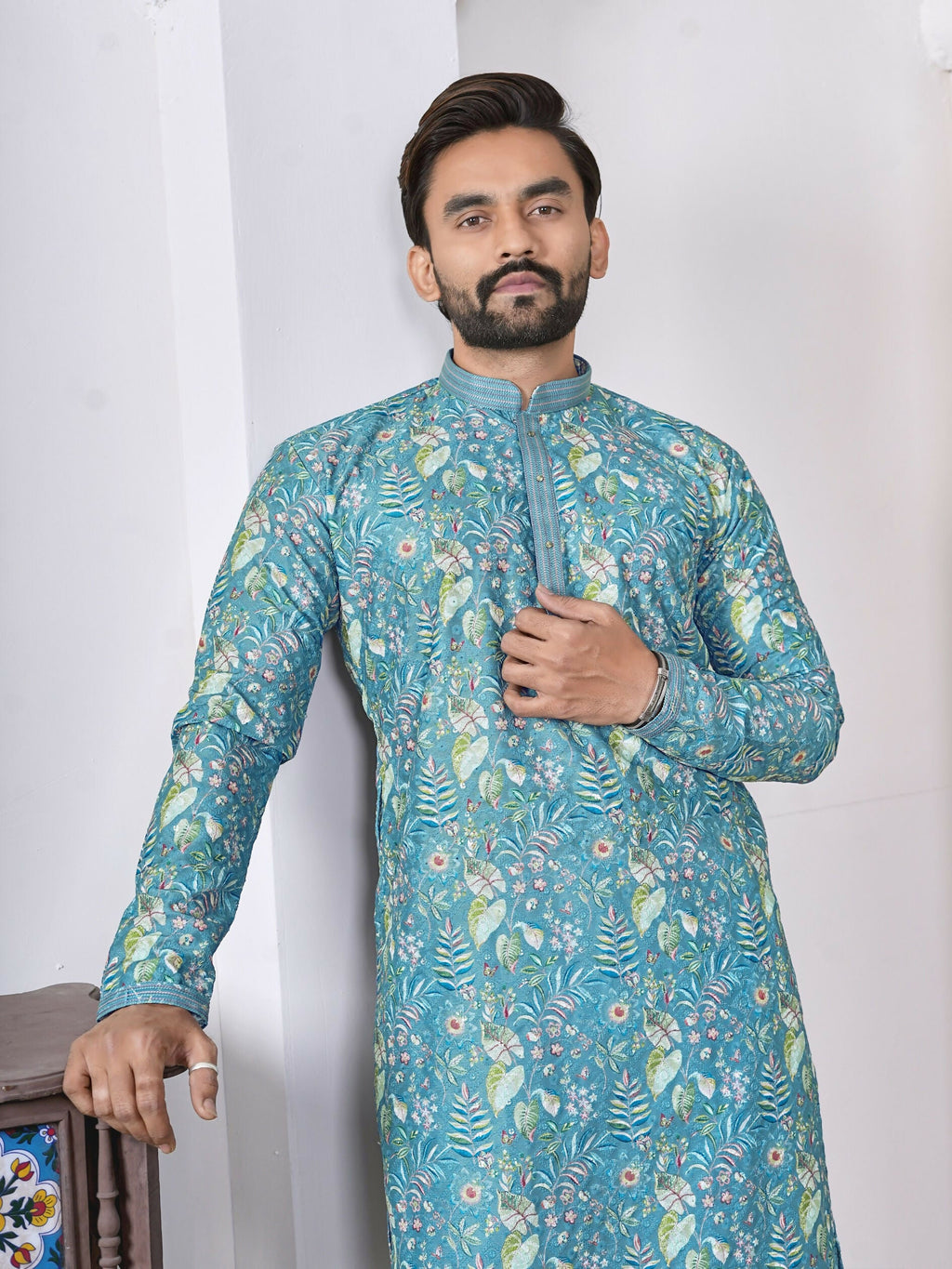 Anaita Blue Digital Printed Work Cotton Straight Kurta