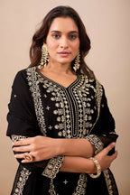 Joban Fashion Black Velvet Embroidery Sequence Work Readymade Kurta Set - Distacart