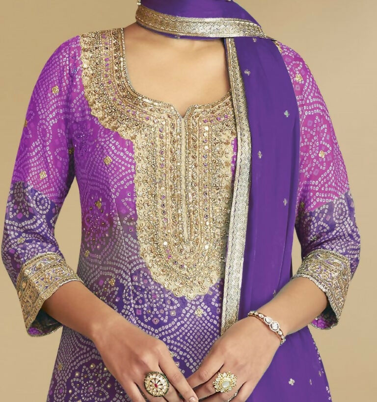 Vastranavya Bandhej Printed Chinon Chiffon Embroidered Sequins Pakistani Suit