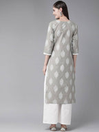 Yufta Grey and Off White Printed Kurta with Palazzo set