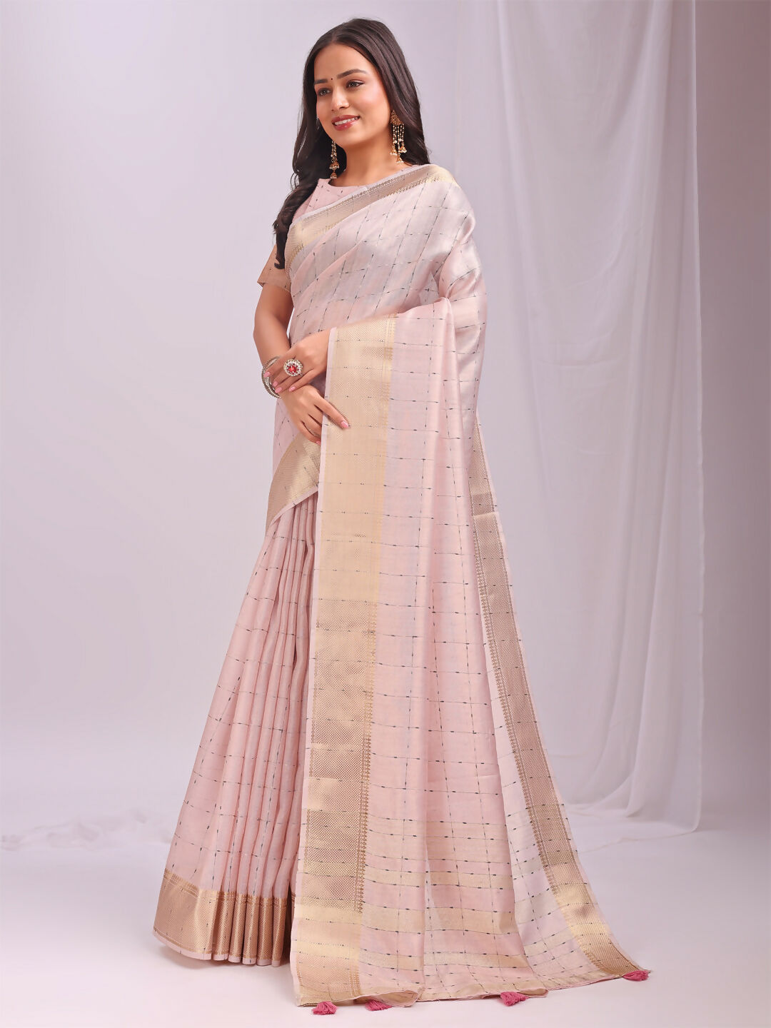 Shree Shyam Fashion Organza Peach Saree - Distacart