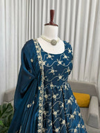 Teeya Creation Blue Color Fendy Silk Heavy Embroidery Work Wedding Wear Long Gown - Distacart