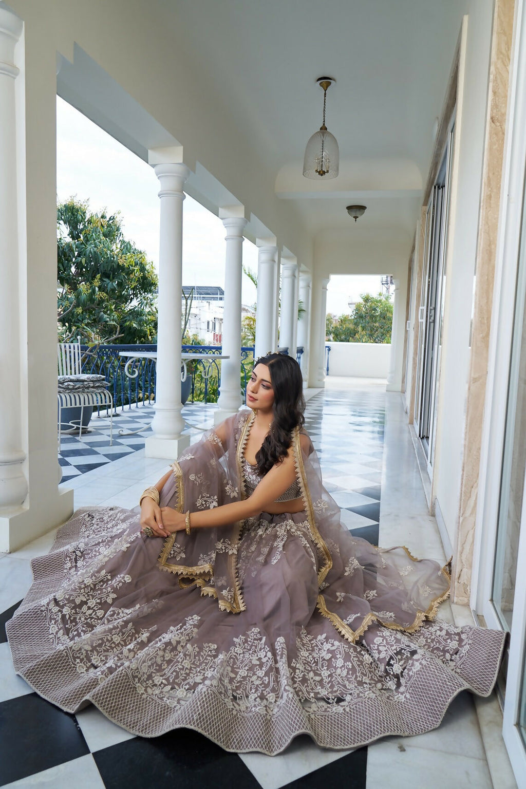 Eilara Glamorous Light Dusty Brown Butterfly Net With Thread And Sequins Embroidered Work Lehenga Choli
