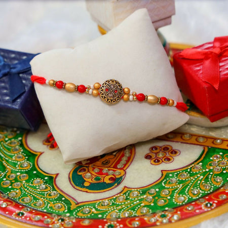 Indianvibez Red Stone Fancy Desginer Rakhi