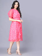 Myshka Women Pink White Floral Organic Cotton Midi Dress - Distacart