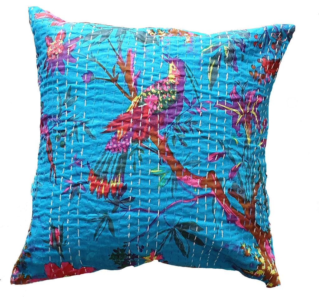 The Decor Nook Turquoise Base With Birds Print Cushion Cover