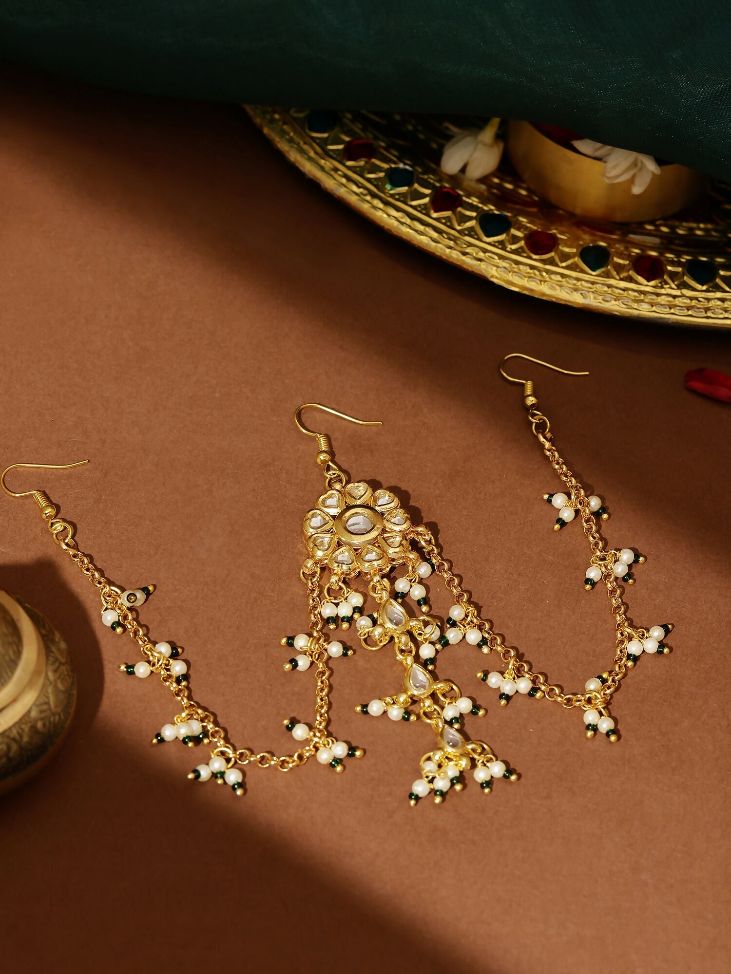 Ruby Raang Gold Flower Kundan Hair Jewelry