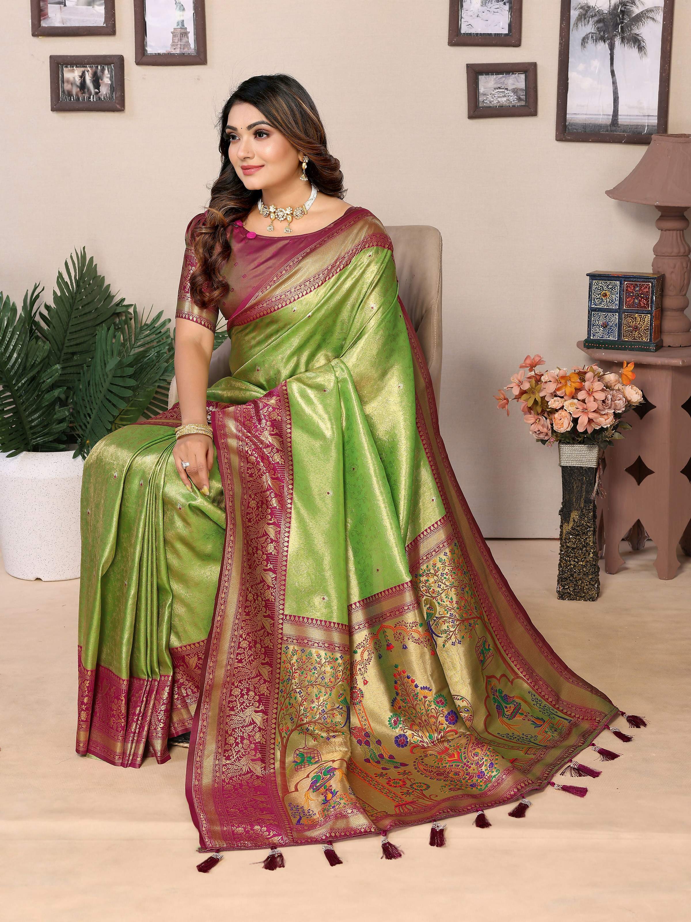 Aastha Fashion Pista Tissue Silk Weaving Saree - Distacart