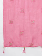 Yufta Women Pink Yoke Design Regular Sequined Pure Cotton Kurta with Palazzo and Dupatta