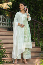 Juniper Women's Green Cambric Printed Straight Kurta Sets - Distacart