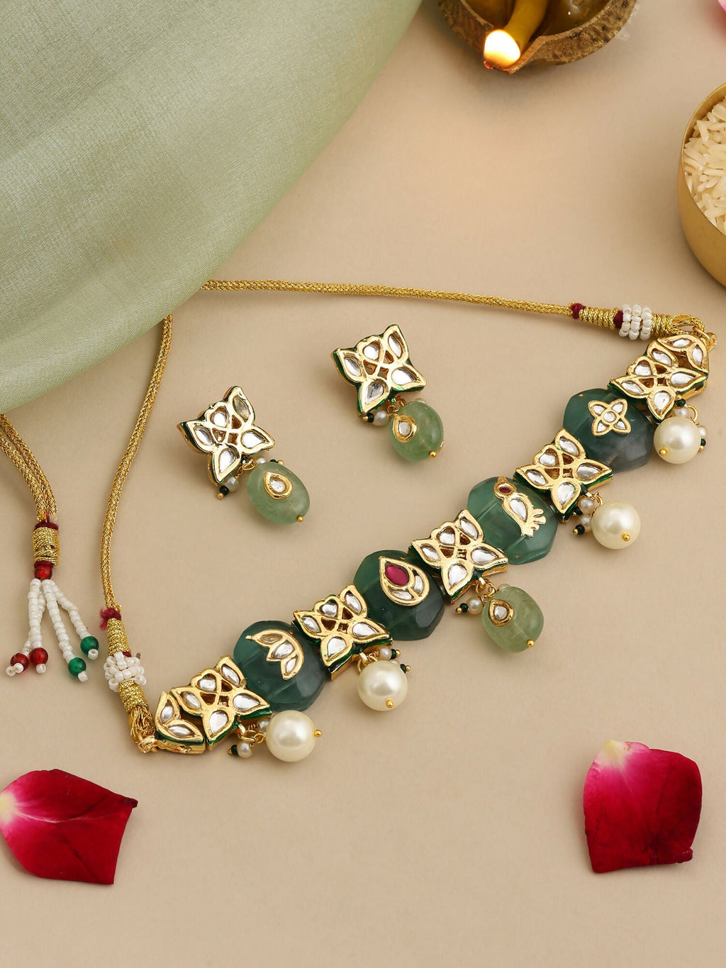 Ruby Raang Antique Kundan Stone Work Jewellery Set