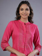 Juniper Women Fuchsia Chinon Silk Mukesh Work Straight Tunic