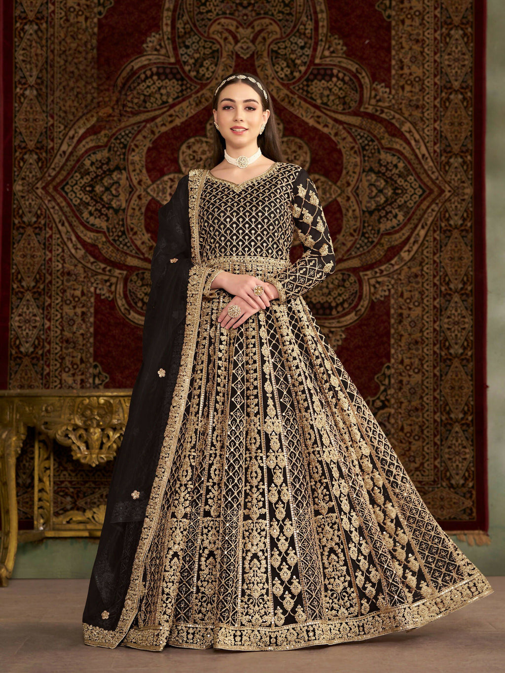 Anaita Black Embroidered Net Stitched Anarkali Suit - Distacart