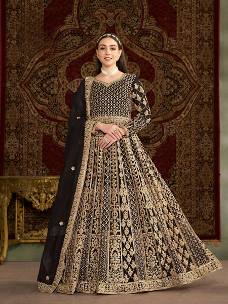 Anaita Black Embroidered Net Stitched Anarkali Suit