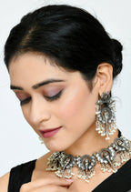 Mominos Fashion Johar Kamal Oxidised Silver-Plated Ganesha Design Necklace Choker Set - Distacart