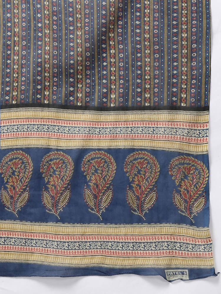 Yufta Women Blue and Red Ethnic Motifs Pure Cotton Kurta with Trouser and Dupatta