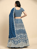 Teal Georgette Thread Embroidered Lehenga Choli with Dupatta - Tanya