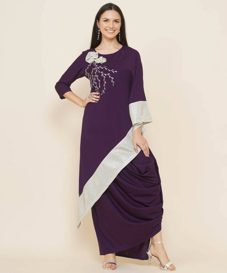 Women Republic Purple Assmetrical Kurta With Cowl Dhoti