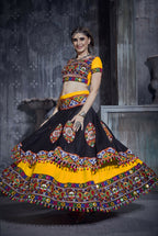 AI Fashion Black-Yellow Art Silk Designer Navratri Lehenga Choli Collection