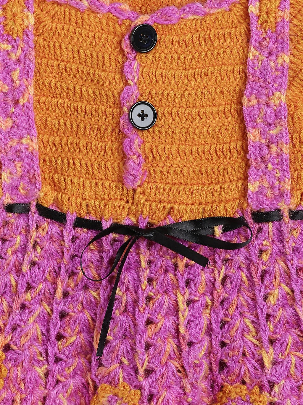 ChutPut Hand knitted Crochet Funky Wool Dress For Baby Girls - Multi