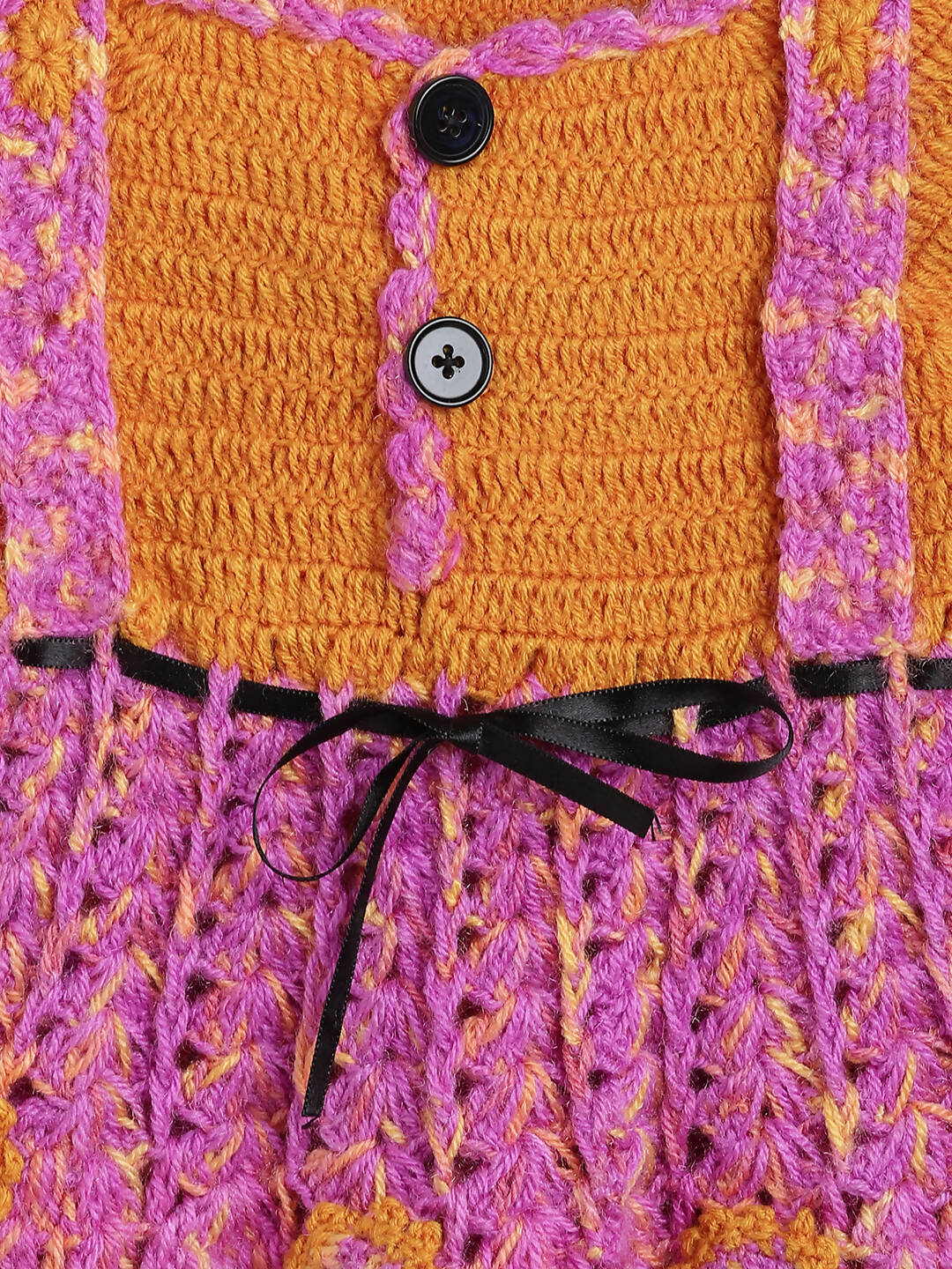 ChutPut Hand knitted Crochet Funky Wool Dress For Baby Girls - Multi