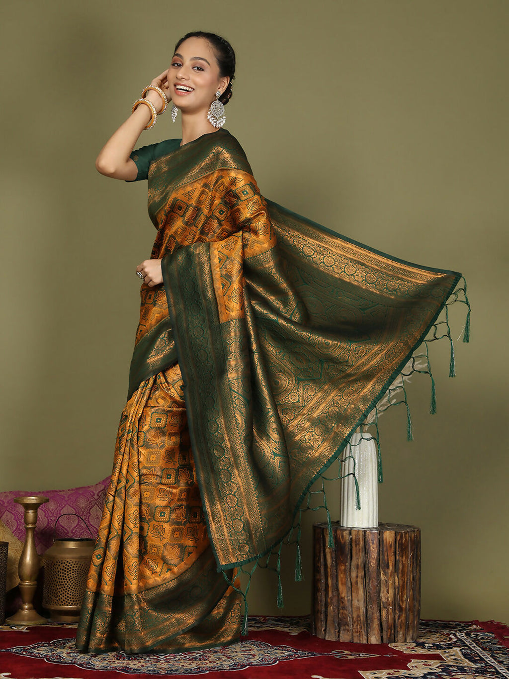 Shree Shyam Fashion Lichi Silk Yellow Saree - Distacart