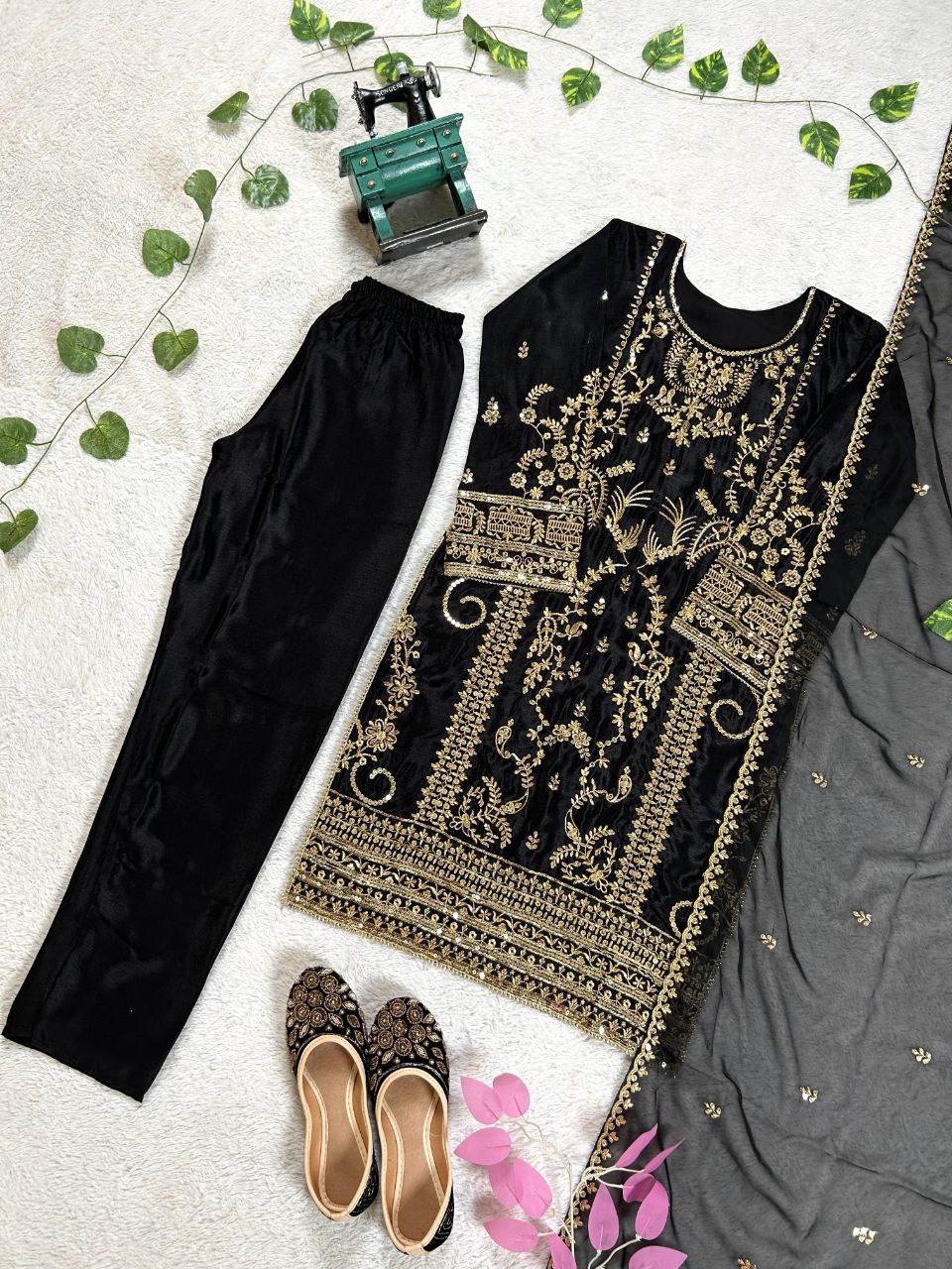 Prazu Fashion Black Chinon Silk Embroidered Salwar Suit - Distacart