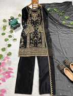 Prazu Fashion Black Chinon Silk Embroidered Salwar Suit - Distacart