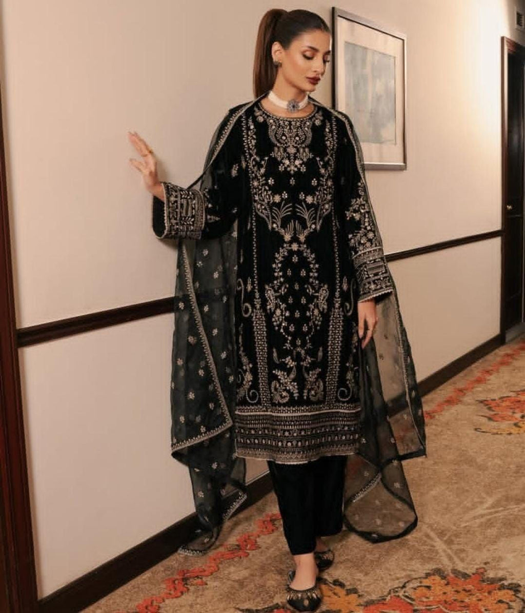 Prazu Fashion Black Chinon Silk Embroidered Salwar Suit - Distacart