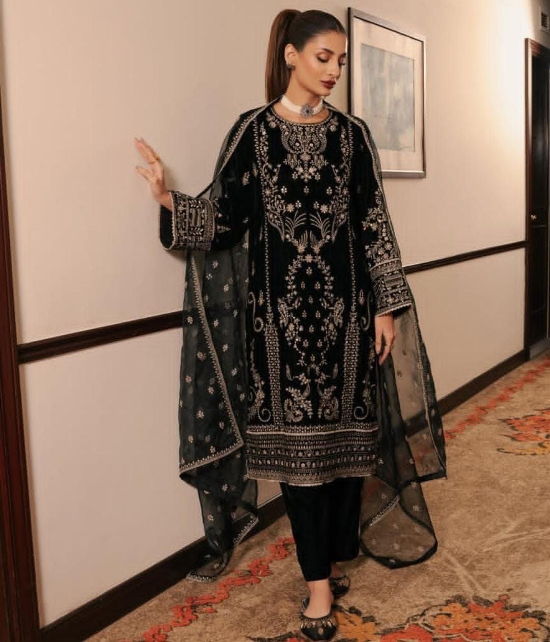 Prazu Fashion Black Chinon Silk Embroidered Salwar Suit - Distacart