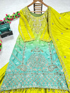 Prazu Fashion Parrot Green Chinon Silk Embroidered Sharara Suit - Distacart