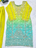 Prazu Fashion Parrot Green Chinon Silk Embroidered Sharara Suit - Distacart