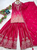 Prazu Fashion Pink Chinon Silk Embroidered Sharara Suit - Distacart