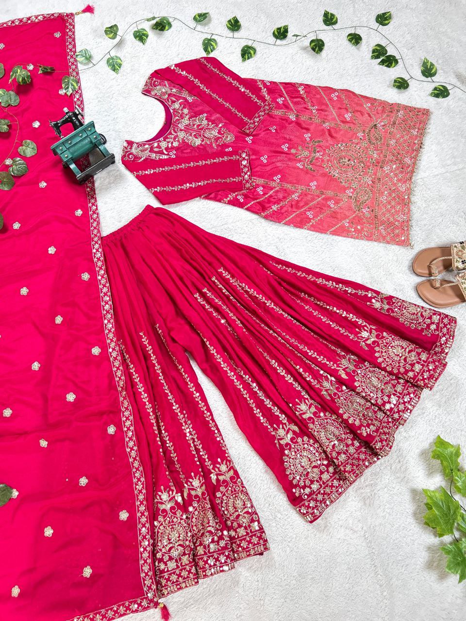 Prazu Fashion Pink Chinon Silk Embroidered Sharara Suit - Distacart