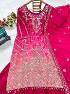 Prazu Fashion Pink Chinon Silk Embroidered Sharara Suit - Distacart