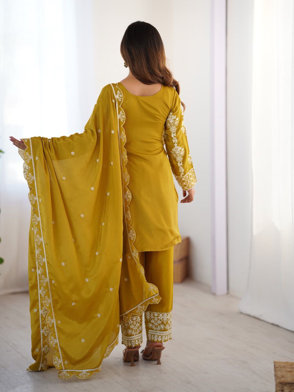 Prazu Fashion Yellow Chinon Silk Embroidered Salwar Suit - Distacart