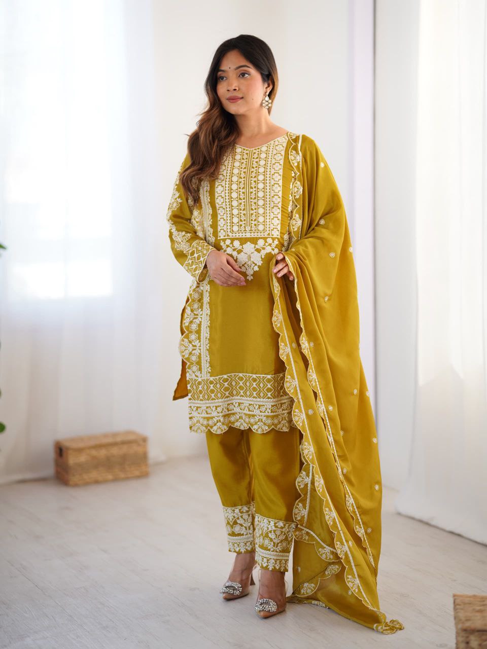 Prazu Fashion Yellow Chinon Silk Embroidered Salwar Suit - Distacart