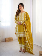 Prazu Fashion Yellow Chinon Silk Embroidered Salwar Suit - Distacart