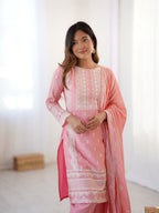 Prazu Fashion Baby Pink Chinon Silk Embroidered Salwar Suit - Distacart
