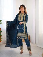 Prazu Fashion Blue Chinon Silk Embroidered Salwar Suit - Distacart