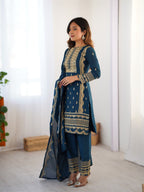 Prazu Fashion Blue Chinon Silk Embroidered Salwar Suit - Distacart