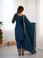 Prazu Fashion Blue Chinon Silk Embroidered Salwar Suit - Distacart