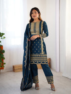Prazu Fashion Blue Chinon Silk Embroidered Salwar Suit - Distacart