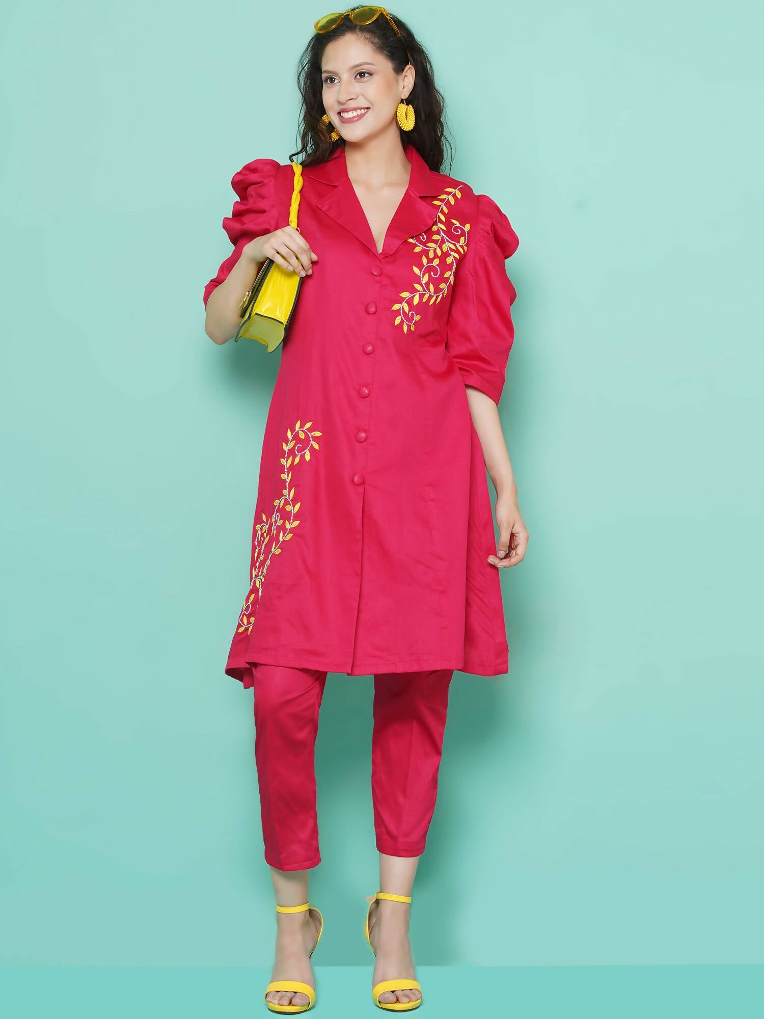 Women Republic Pink Cotton Silk Embroidered and Embellished Coord Set - Distacart